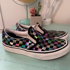 youth slide on vans rainbow checkered
